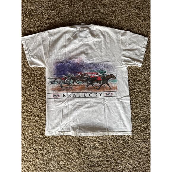 Vintage 2002 Kentucky Derby Horse Racing Artwork  M White FOTL Heavy T-Shirt - Picture 4 of 7